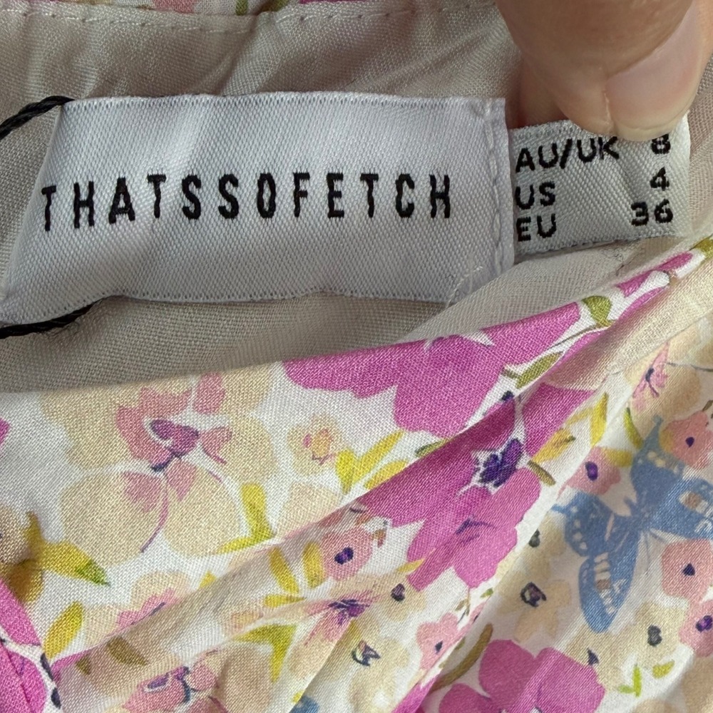Thats So‎ Fetch Meadow Dress Pink Floral Butterfly Tiered Ruffle Mini US 4 - Picture 2 of 10